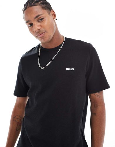 T-shirt nera lavorata a nido d'ape in coordinato - BOSS Bodywear - Modalova