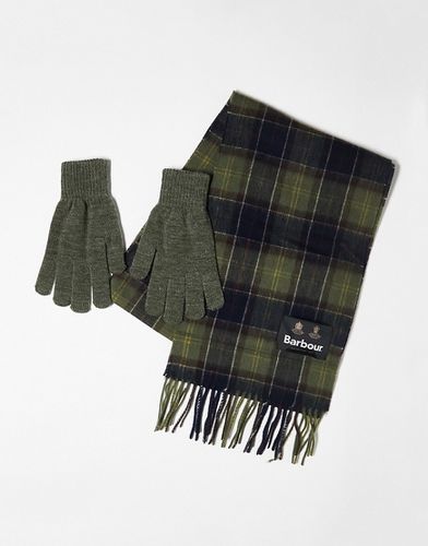 Set regalo con guanti e sciarpa a quadri scozzesi oliva e blu - Barbour - Modalova