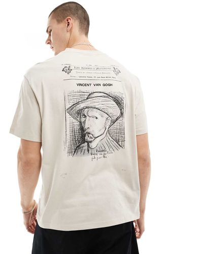 T-shirt squadrata beige con stampa Van Gogh - Bershka - Modalova