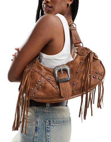 Borsa da spalla con frange stile western - Bershka - Modalova