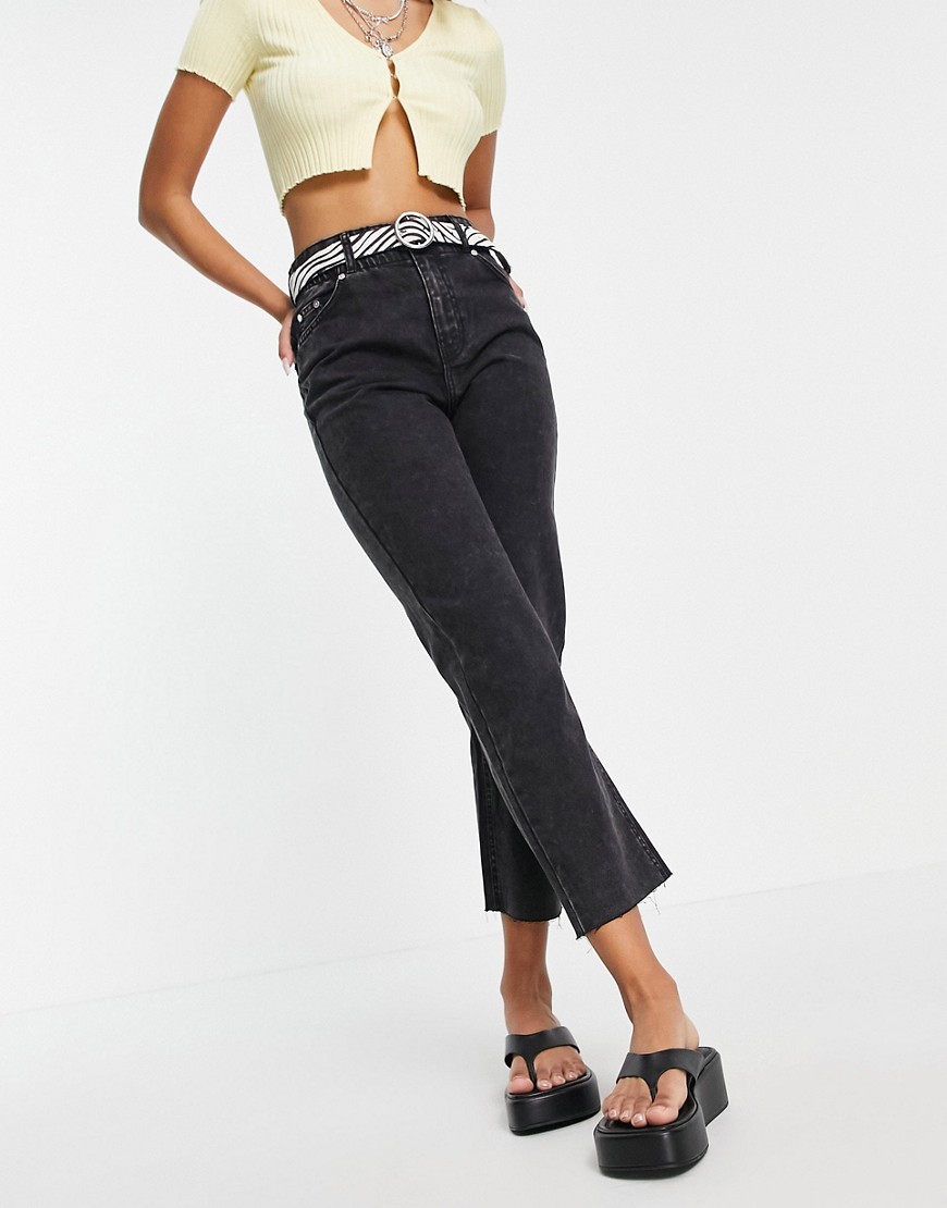 Jeans con fondo grezzo in cotone neri con vita elasticizzata - GREY - Bershka - Modalova