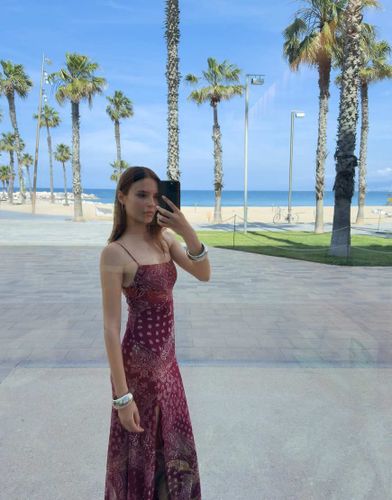 Robe mi-longue en tulle imprimé - Bordeaux - Bershka - Modalova