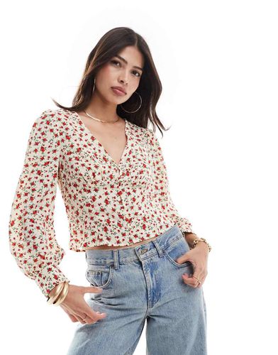 Blusa a maniche lunghe color crema e rossa a fiori con scollo a V - Brave Soul - Modalova