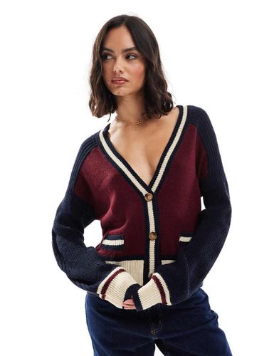 Cardigan stile college bordeaux e blu navy con finiture a contrasto e bottoni - Brave Soul - Modalova