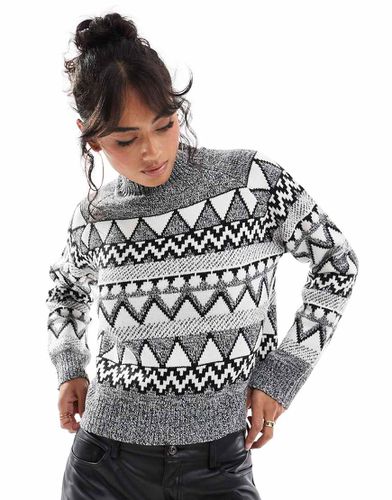 Maglione accollato , grigio e bianco con motivo Fair Isle - Brave Soul - Modalova