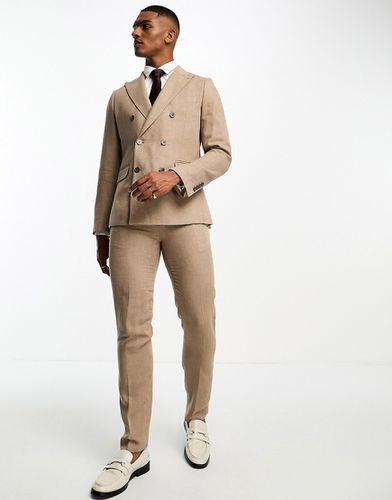 Pantaloni da abito slim in misto lino color cammello - Gianni Feraud - Modalova