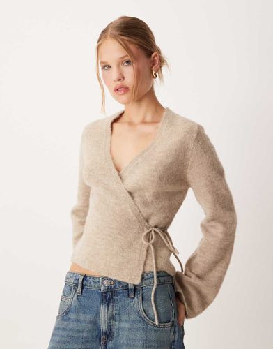 Gilet cache-caur en maille de laine d'alpaga à manches longues - Beige chiné - Gina Tricot - Modalova