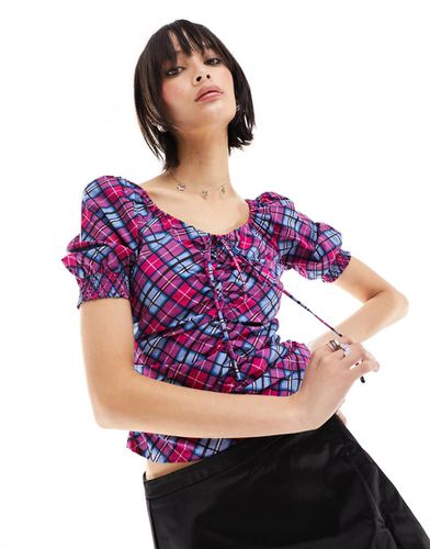 Blusa a quadri con maniche a sbuffo arricciata sul davanti - Glamorous - Modalova