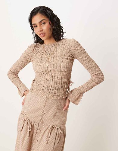 Top froncé d'ensemble à manches longues noué sur les côtés - clair à carreaux - Glamorous - Modalova