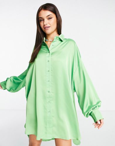 Vestito camicia in raso con bottoni verde mela - Glamorous - Modalova