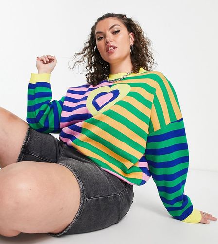 Maglione comodo squadrato a righe miste con motivo a cuore - Daisy Street Plus - Modalova
