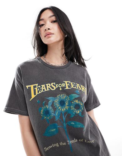 T-shirt comoda antracite con grafica di girasoli "Tears For Fears" - Daisy Street - Modalova