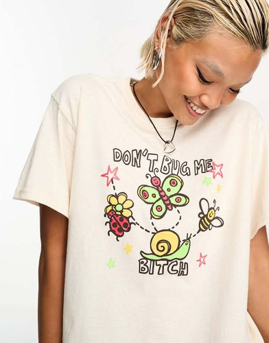 T-shirt comoda color pietra con grafica di farfalla - Daisy Street - Modalova