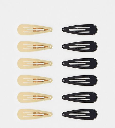 Confezione multipack di mollette per capelli nere e oro - DesignB London - Modalova