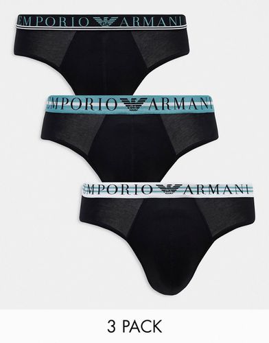 Bodywear - Confezione da 3 paia di slip aderenti neri con elastico in vita colorato - Emporio Armani - Modalova