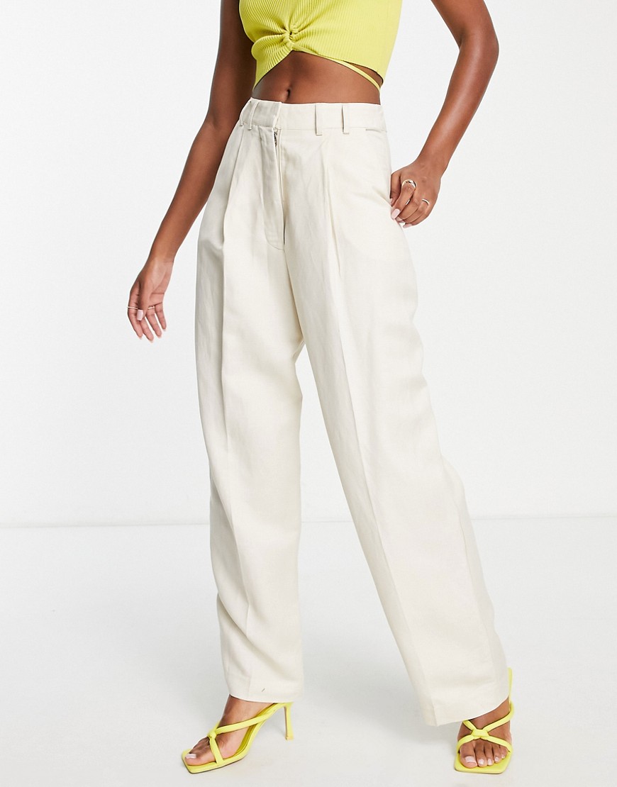 Pantaloni a fondo ampio in lino color avorio - Edited - Modalova