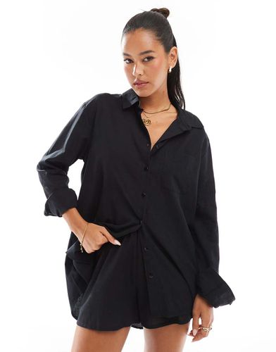 Esclusiva - Camicia da mare a maniche lunghe oversize nera in coordinato - Esmée - Modalova