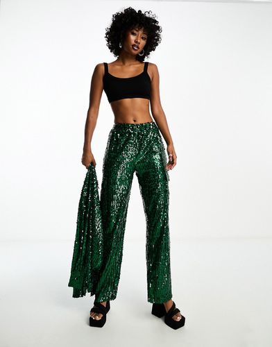 Pantaloni cargo a fondo ampio smeraldo con paillettes in coordinato - Extro & Vert - Modalova