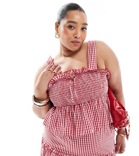 Exclusivité - Renée Studio Plus - Top d'ensemble froncé à carreaux vichy avec liens à nouer et détail cerises - Rouge - Renee Studio - Modalova