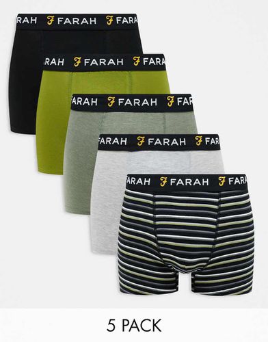 Confezione da 5 paia di boxer neri, kaki mélange, grigio mélange, verde muschio e righe - Farah - Modalova