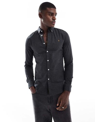 Steen - Camicia Oxford a maniche lunghe slim fit antracite mélange - Farah - Modalova