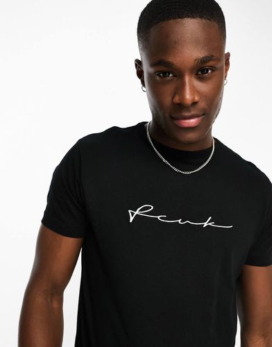 FCUK - T-shirt nera con firma del logo al centro - French Connection Mens - Modalova