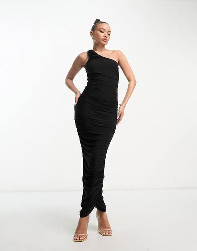 Vestito lungo fasciante monospalla nero arricciato - Femme Luxe - Modalova