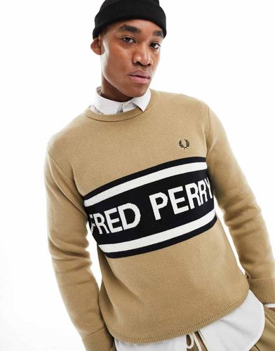 Maglione beige con logo grande - Fred Perry - Modalova