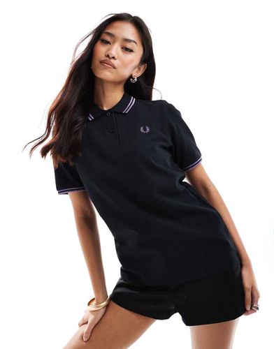 Polo nera con doppie righe a contrasto viola glitterate sui bordi - Fred Perry - Modalova