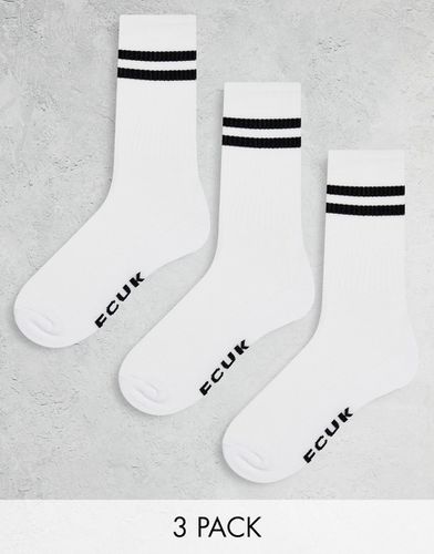 Confezione da 3 paia di calzini sportivi bianchi con righe nere - French Connection - Modalova