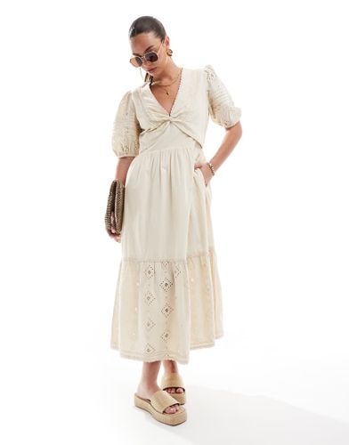 Cambria - Robe mi-longue en coton brodé - Beige - French Connection - Modalova