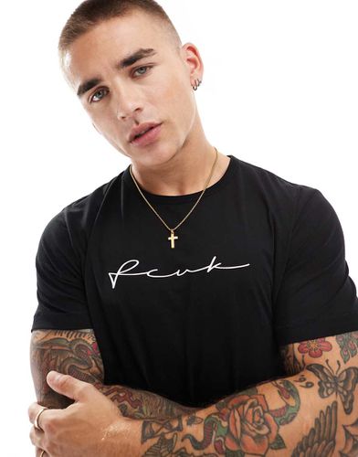 French Connection - T-shirt nera con scritta del logo sul petto - French Connection Mens - Modalova