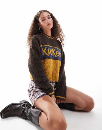 Maglione squadrato marrone in bouclé con logo - Kickers - Modalova