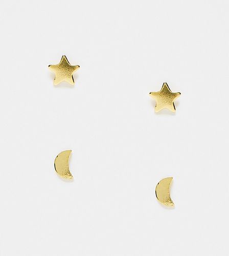 Confezione da 2 paia di orecchini a bottone a stella e mezzaluna placcati - Kingsley Ryan - Modalova