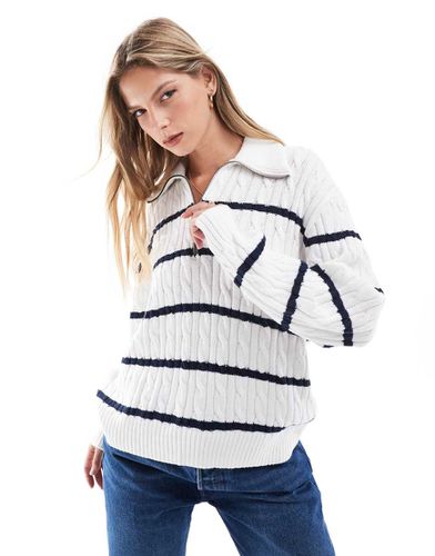 Maglione a righe blu navy con zip corta - Hollister - Modalova