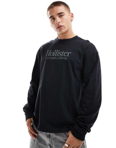 T-shirt a maniche lunghe nera pesante squadrata con logo - Hollister - Modalova