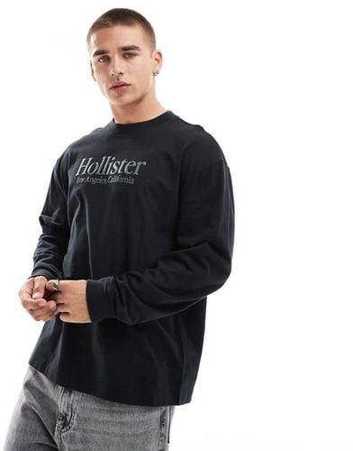 T-shirt a maniche lunghe nera pesante squadrata con logo - Hollister - Modalova