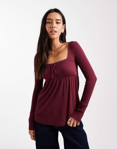 Top babydoll à manches longues et encolure carrée - Bordeaux - Hollister - Modalova