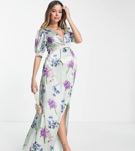 Avery - Vestito lungo in raso lilla a fiori - Hope & Ivy Maternity - Modalova