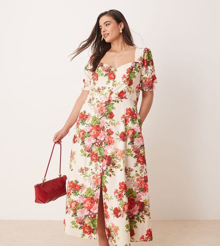 Robe mi-longue à fleurs avec encolure carrée et dos ouvert - Blanc et - Hope & Ivy Plus - Modalova