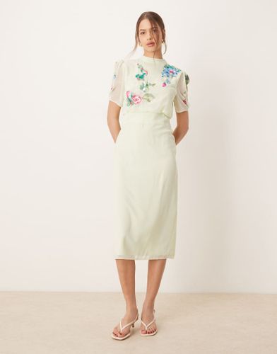 Robe mi-longue ornementée avec naud au dos - menthe - Hope & Ivy - Modalova