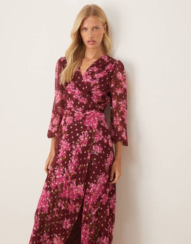 Robe portefeuille longue à fleurs - Bordeaux et rose - Hope & Ivy - Modalova