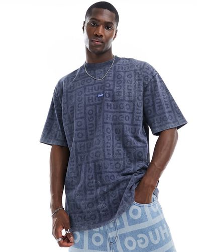 HUGO - T-shirt vestibilità comoda con logo lavaggio - Hugo Blue - Modalova
