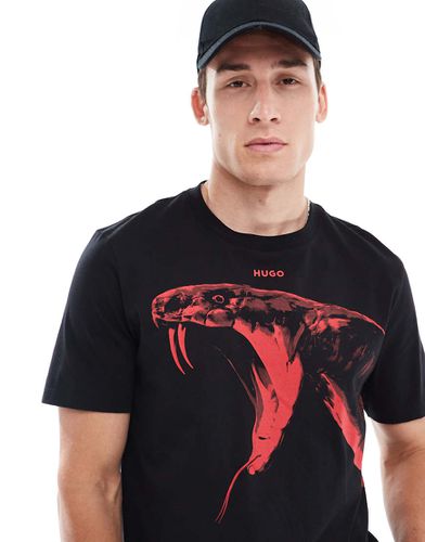 Dikobra - T-shirt nera con stampa animalier rossa - Hugo Red - Modalova