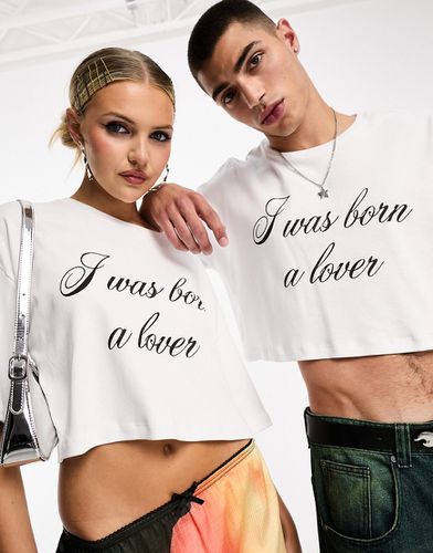 T-shirt unisex corta bianca con scritta "I Was Born A Lover" glitterata - IIQUAL - Modalova