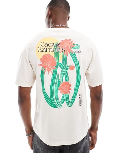 T-shirt oversize color burro con stampa di cactus sul retro - Jack & Jones - Modalova