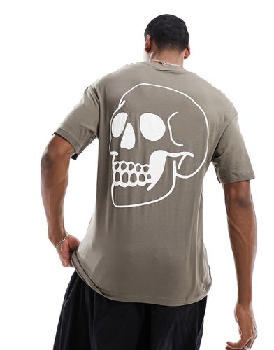 T-shirt oversize color cuoio con stampa di teschio sul retro - Jack & Jones - Modalova