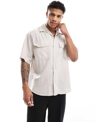 Camicia oversize multitasche in lino beige - Jack & Jones - Modalova