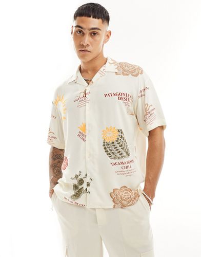Camicia oversize color écru con colletto con rever e stampa deserto - Jack & Jones - Modalova
