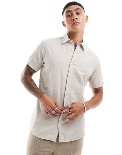 Camicia a maniche corte in lino beige - Jack & Jones - Modalova